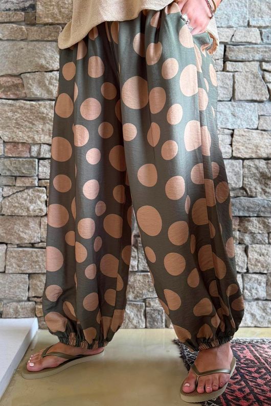 Basso Big Dot Balloon Cuff Pant Khaki & Tan